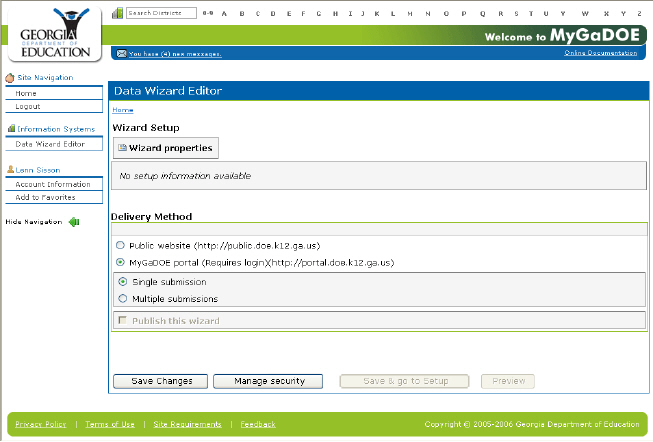 The Data Wizard Setup page